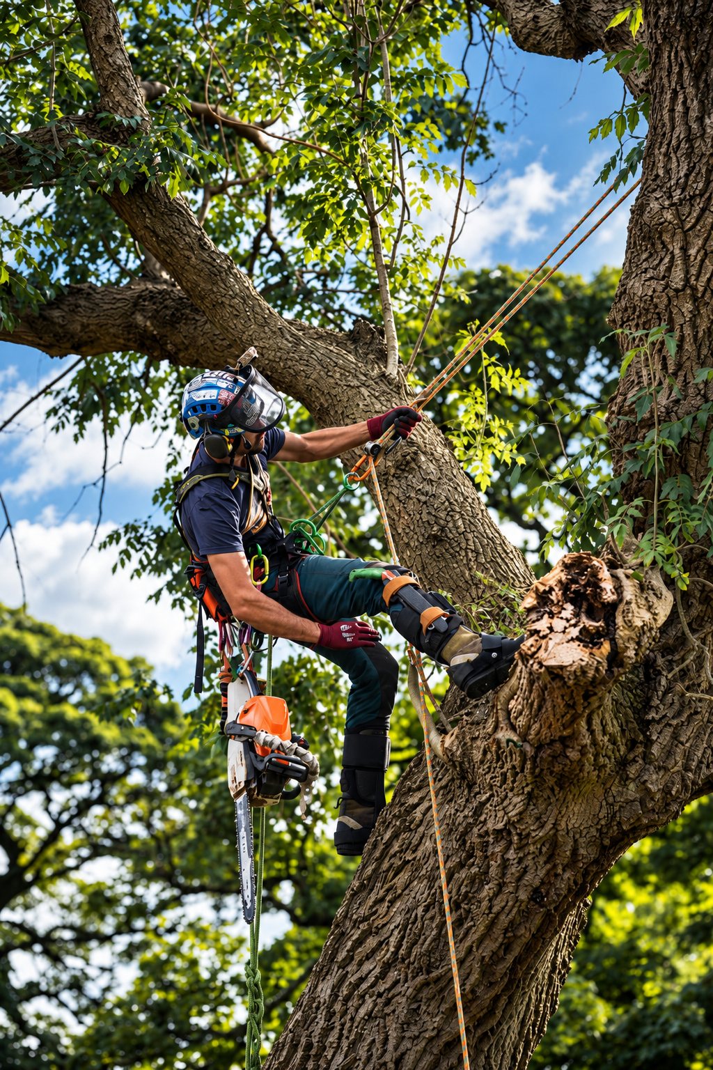 Treebadger arborist climbing with ropes