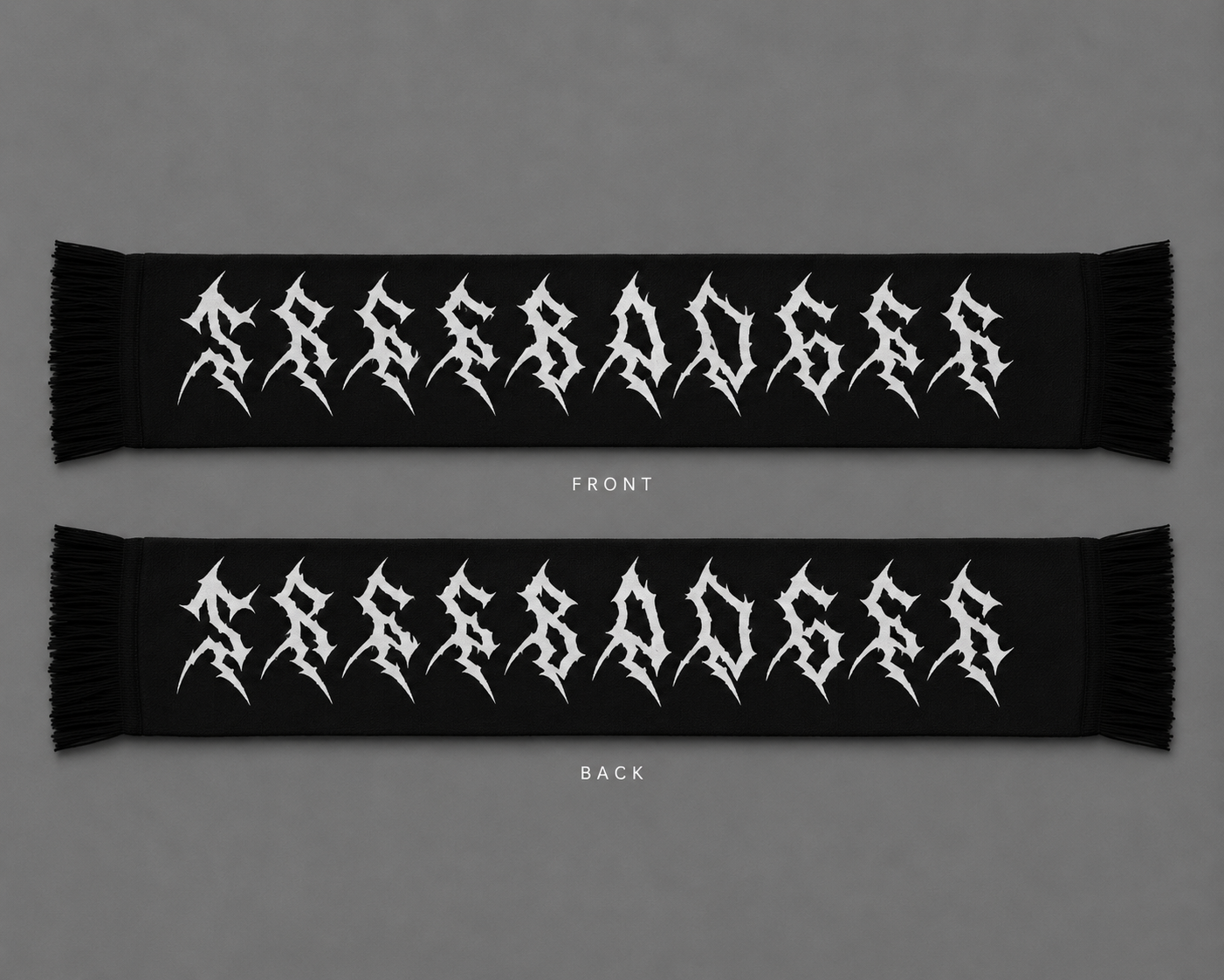Black Treebadger scarf, front and back